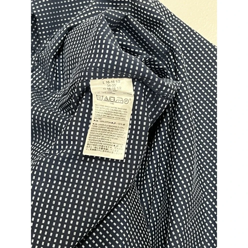 Banana Republic Men's Large Button‎ Down Navy Square Non Iron Long Sleeve Shirt
